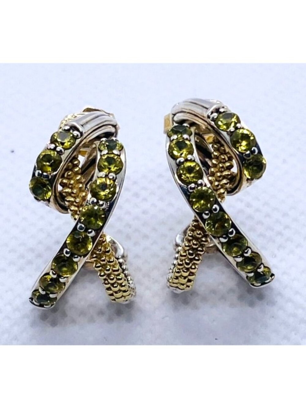 Lagos Light Green Stone Crossover Earrings 925 750 14K